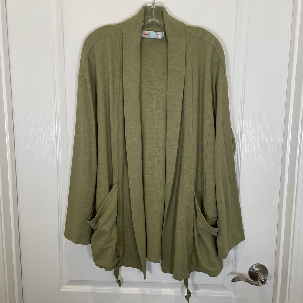 Free People Beach Slouchy Cardigan Light Sage Green Open Front Cotton Pockets M